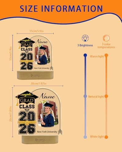 Personalized Graduation Gifts Custom Photo Name Night Light Black and Gold LED Table Lamp for 2026 University High School Senior Keepsake(Cap) - Image 3