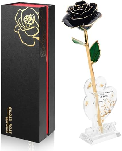 Anthonic Gold Dipped Infinity Rose Last Forever Flower Decor, Birthday Gift for Women in Her Birthday Valentines Day Mothers Day, Resin Preserved Rose | Anniversary Present for Mom (Black) by Anthonic