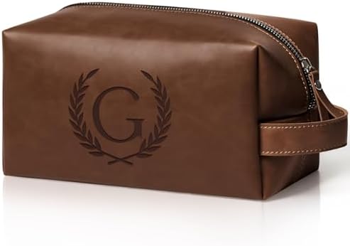 Personalized Travel Toiletry Bag Initial PU Leather Shaving Bag by Aganmi