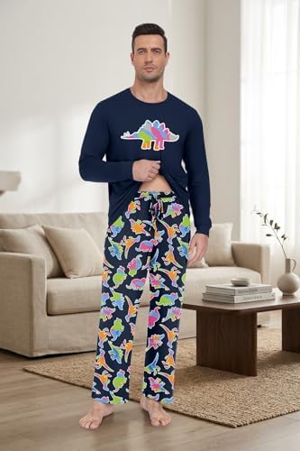 PrinStory Men's Pajama Sets Loungewear Sleepwear Pjs Lightweight Long Sleeve Shirts & Bottoms Soft Comfy Sleep Sets S-2XL - Image 4
