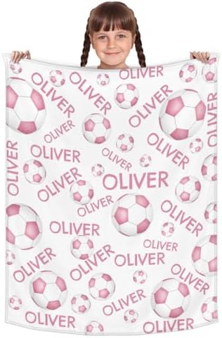 Personalized Baby Blankets for Girls Boys, Custom Baby Blanket with Name Swaddle Toddler Fleece Blanket Personalized Gift Pink White Soccer - Image 2