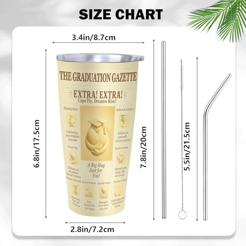 Graduation Gift Tumbler 20oz Stainless Steel Insulated Travel Mug with Lid, Vintage Newspaper Headline Design, High School Senior Gift for Him, College Student Commencement Present, BPA-Free - Image 4