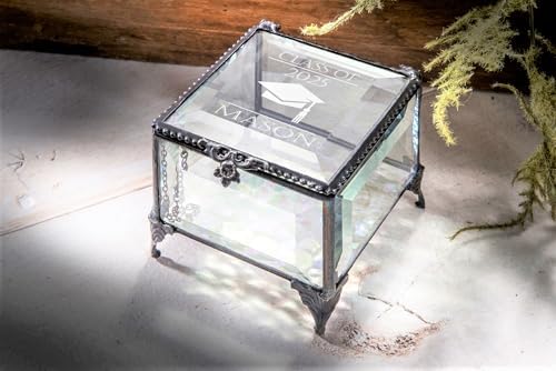 Graduation Keepsake Box Class of 2026 Personalized Name, Clear Beveled Glass Jewelry Box, Engraved Memory Box with Graduation Cap, Senior Gift 2026 by JDevlinGlassArt