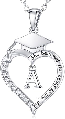 Turandoss Graduation Gifts for Women Her - Dainty 14K White Gold Plated Initial A-Z Heart Graduation Cap Necklaces Class of 2026 Jewelry High School College Gifts for Women Girls by TurandossJewelry