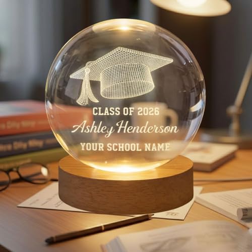 Daty Personalized 3D Graduation Crystal Ball LED Night Light Class of 2026, Laser Engraved Crystal Sphere Keepsake Gift for High School Graduate4 - Image 2