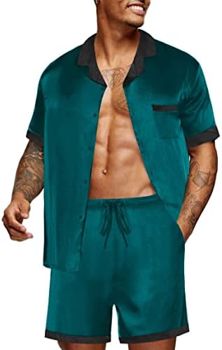 Ekouaer Men Silk Pajamas Set 2 Pieces Satin Pj Button Down Loungewear Sets by EKOUAER