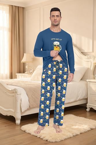 PrinStory Men's Pajama Sets Loungewear Sleepwear Pjs Lightweight Long Sleeve Shirts & Bottoms Soft Comfy Sleep Sets S-2XL - Image 4