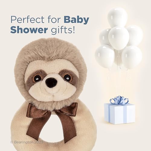 Bearington Collection Baby Lil’ Speedster, 5.5 Inch Sloth Plush Stuffed Animal Soft Ring Rattle, Sloth Baby Stuff - Image 5
