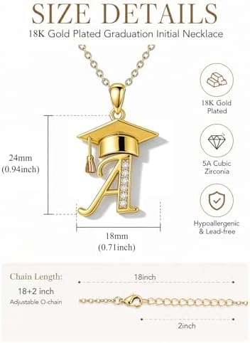 Graduation Gifts for Women, 18K Gold Graduation Initial Necklace A-Z, Inspiring Grad Pendant Necklace Present, College Seniors High School Graduations Jewelry Gifts - Image 2