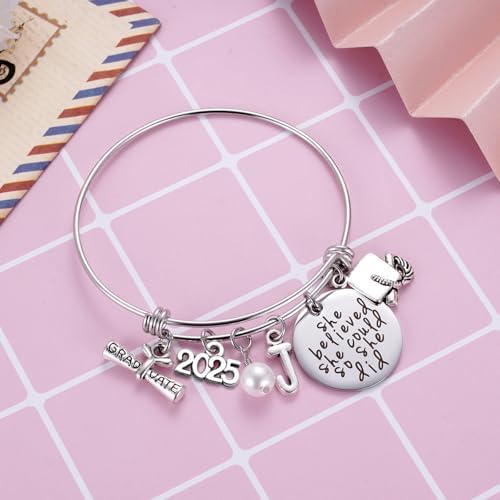 Ukodnus Class of 2025 Graduation Gift - Senior 2025 Graduate Bracelet - Inspirational Graduation Gifts for Her - 26 Initial Charm Bracelets for College High School - Image 2