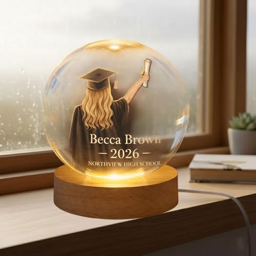 Daty Personalized Graduation Crystal Ball LED Night Light Class of 2026, Female 3D Laser Engraved Sphere Gift for High School or College Graduate - Image 3