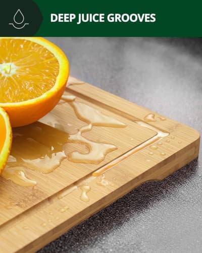 ROYAL CRAFT WOOD Wooden Cutting Boards for Kitchen Meal Prep & Serving - Bamboo Wood Serving Board Set with Deep Juice Groove Side Handles - Charcuterie & Chopping Butcher Block for Meat - Image 5
