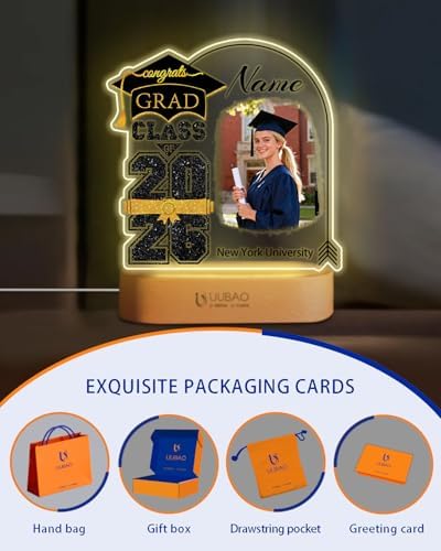 Personalized Graduation Gifts Custom Photo Name Night Light Black and Gold LED Table Lamp for 2026 University High School Senior Keepsake(Cap) - Image 4