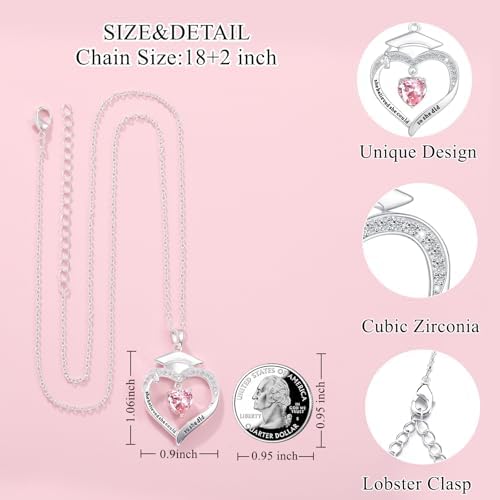 Fervia Graduation Gifts Birthstone CZ Heart Graduation Cap Necklace Gifts - Image 6