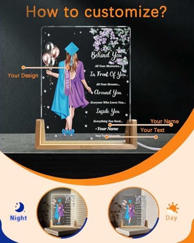 Personalized Name Graduation Gifts Custom Night Light LED Table Lamp Portrait Creator for Her 2026 University High School Keepsake(Girl I) - Image 2