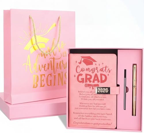 Christmas 2026 Congrats Grad Birthday Gift Pink Leather Notebook with Pen by Tinlade