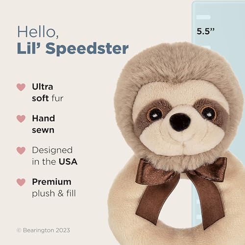 Bearington Collection Baby Lil’ Speedster, 5.5 Inch Sloth Plush Stuffed Animal Soft Ring Rattle, Sloth Baby Stuff - Image 2