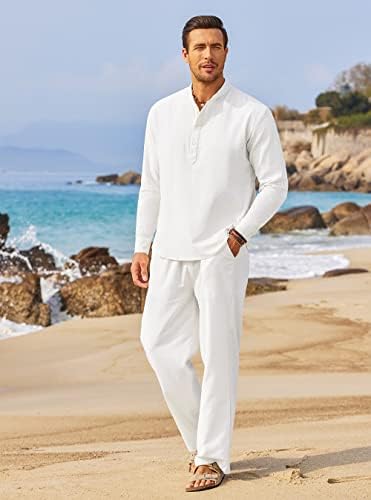 COOFANDY Men’s 2 Piece Cotton Linen Set Casual Beach Outfits Long Sleeve - Image 6
