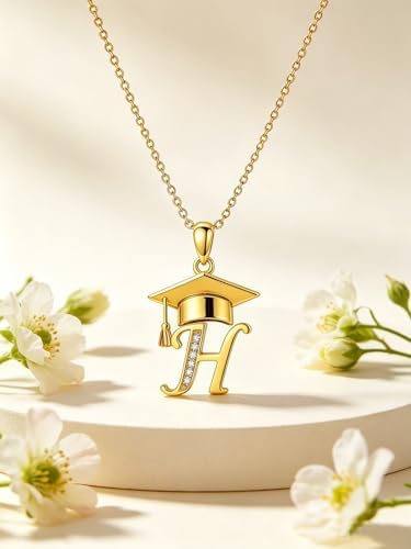 Graduation Gifts for Women, 18K Gold Graduation Initial Necklace A-Z, Inspiring Grad Pendant Necklace Present, College Seniors High School Graduations Jewelry Gifts - Image 3