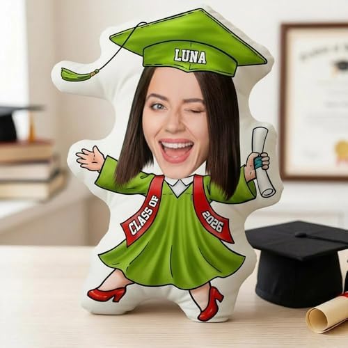 Personalized Funny Face Graduation Pillow, Custom Cartoon Grad Pillow with Cap and Diploma, Graduation Keepsake Present for Her Him, Class of 2026 Senior Gift, Funny Student Pillows - Image 4