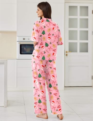 Ekouaer Women Pajamas Set Button Down Sleepwear Short Sleeve Pjs Long Pants - Image 2