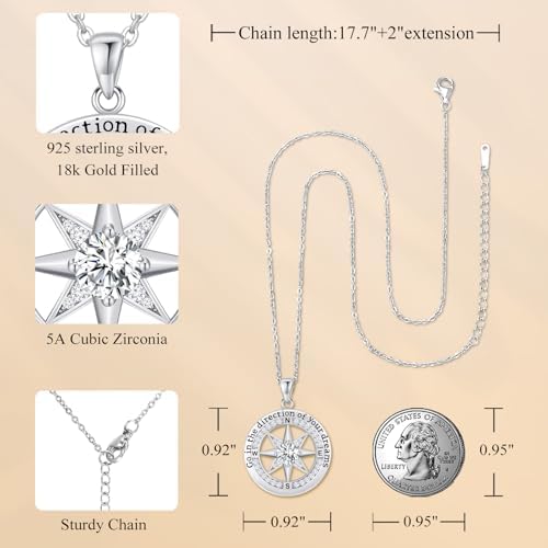 FAFY 2026 Graduation Gifts-925 Sterling Silver Graduation Compass Necklace High School College Graduation Gifts for Her Women Class of 2026 Graduation Gifts for Granddaughter Daughter - Image 6