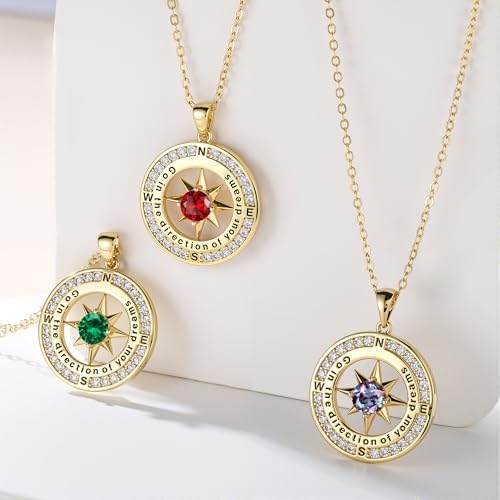 Turandoss 2026 Graduation Gifts for Women Her - 14K Gold Plated Compass Birthstone Necklace High School College Graduation Gifts for Women Family - Image 6