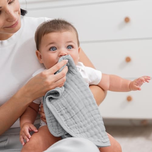 Comfy Cubs Muslin Burp Cloths 20x10" 10 Pack, Baby Burp Cloths Heather Blue - Image 2