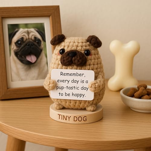 Dog lover Gifts for Women - Handmade Positive Crochet Animal W/ 30 Uplifting Signs - Funny Birthday Gifts for Dog Mom, Cute Present Idea for Women for Christmas, Emotional Support Office Desk Decor - Image 5