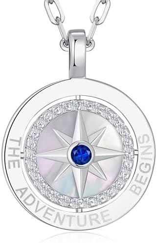 Compass Birthstone Pendant Necklace for Women, S925 Sterling Silver Jewelry by LOUISASECRET