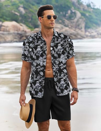 COOFANDY Men's Summer Beach Outfits 2 Piece Short Sleeve Shirts and Shorts Vacation Texture Linen Sets for Men - Image 3