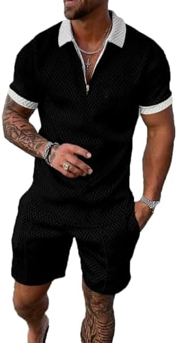 BIRW Men‘s Track Suits 2 Piece Summer Short Sets Outfits Fashion Polo Shirt Casual Short Sleeve and Shorts set by BIRW