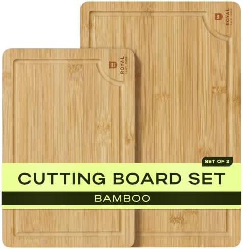 ROYAL CRAFT WOOD Wooden Cutting Boards for Kitchen Meal Prep & Serving - Bamboo Wood Serving Board Set with Deep Juice Groove Side Handles - Charcuterie & Chopping Butcher Block for Meat by ROYALCRAFTWOOD