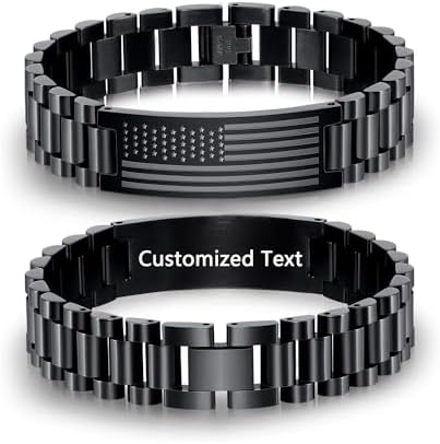 Bracelet Gifts for Men Husband Grandpa Son, Stainless Steel American Flag Watch Link Bracelet Unique Birthday Anniversary Jewelry Gifts by VULETO