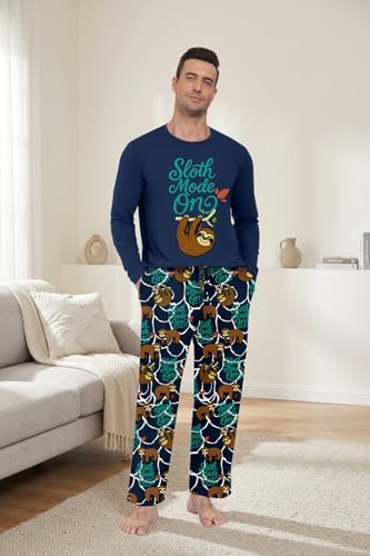 PrinStory Men's Pajama Sets Loungewear Sleepwear Pjs Lightweight Long Sleeve Shirts & Bottoms Soft Comfy Sleep Sets S-2XL - Image 3