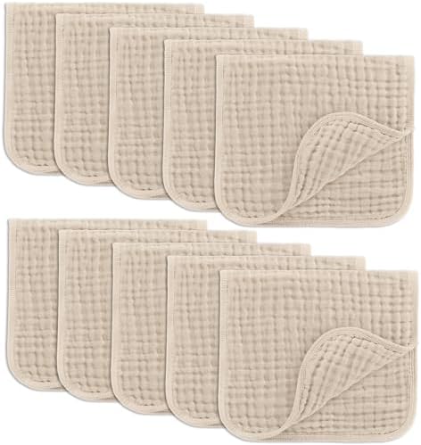 Comfy Cubs Muslin Burp Cloths 20x10" 10 Pack, Baby Burp Cloths - Sand by ComfyCubs