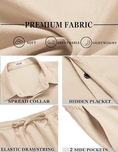 COOFANDY Men's Summer Beach Outfits 2 Piece Short Sleeve Shirts and Shorts Vacation Texture Linen Sets for Men - Image 5
