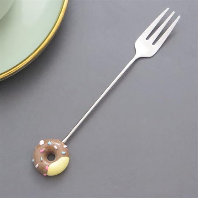 8 Pcs Stainless Steel Drink Fork Set Donut Silver Forks Cutlery Set for Cake,Ice Cream,appetizers,Salad,Dessert.Donut Shape Fruits Forks