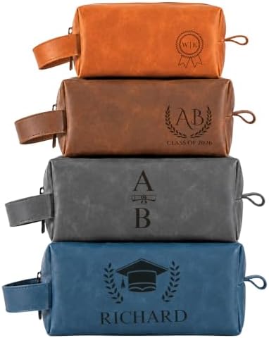Motiwear Custom Leather Toiletry Bag for Men – Personalized Genuine Leather Graduation Gift Dopp Kit, Custom Name Travel Bag, College Graduate Gift for Him, Class of 2026 Keepsake by Motiwear