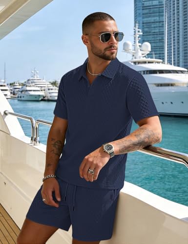Men's 2 Pieces Outfits Casual Polo Shirt and Shorts Set Collar Athletic Jogging Summer Tracksuit - Image 4