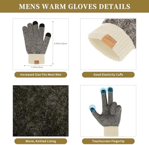 Winter Beanie Hats Long Neck Scarf for Men and Touchscreen Gloves 3PCS Set - Image 3