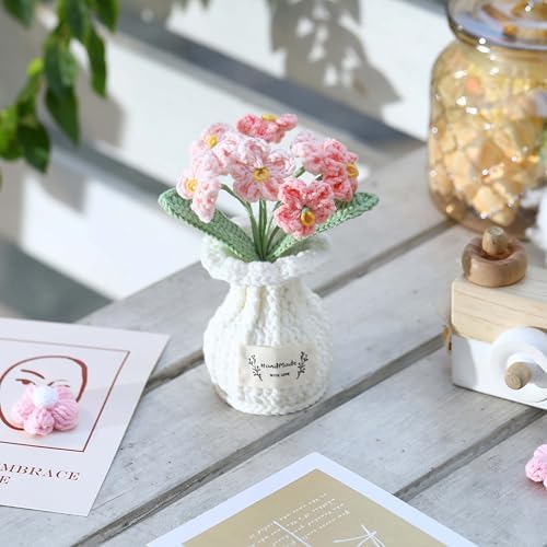 Forget-me-not Crochet Flower Potted Plant Pink - Handmade Desk Decor for Her Girlfriend Wife Mom Friends Sister Graduation Birthday Wedding Anniversary Home Decoration - Image 2