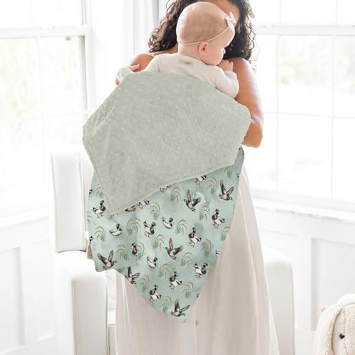 Vintage Mallard Duck Baby Blankets for Girl Boy Hunting Duck Green Leaves Soft Mink Dotted Backing Double Layer Swaddle Receiving Blanket Wild Ducks Bed Throw for Newborn Infant Toddler Nursery 30x40 - Image 4