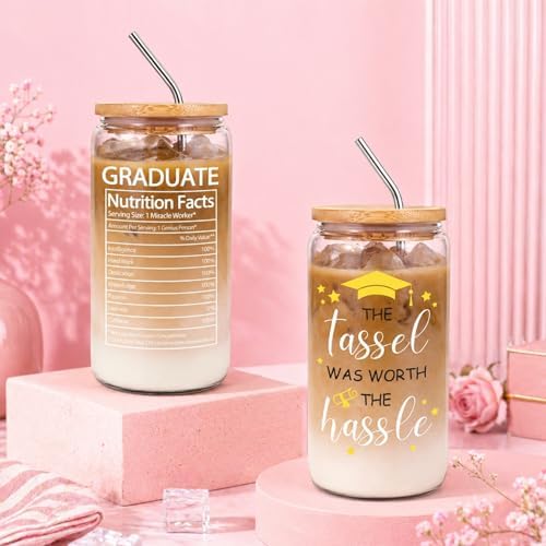 Graduation Gifts for Women Her 2026, Graduation Gift Box Set, College High School Graduation Present College Master Doctor Include 16OZ Glass Cup & Notebook & Bracelet (Pink) - Image 7