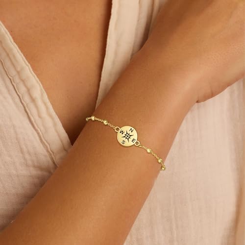 2026 Graduation Bracelet for Her-14K Gold/Silver Plated Compass Bracelet with Grad Cap Gift Box Graduation Gift for Middle High School College Graduates - Image 2