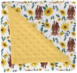 Highland Cow Yellow Sunflowers Baby Blankets for Girl Boy Highland Yak Boho Floral Soft Mink Dotted Backing Double Layer Swaddle Blanket Vintage Farm Animal Bed Throws for Newborn Toddler Crib 30x40 by GrowhappyGrowhealthy