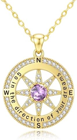 Compass Necklaces for Women, 14K Gold Anniversary Birthday Gifts for Wife Girlfriend Her, Inspirational Graduation Jewelry Gift with 1 Birthstone ‘Go in the direction of your dreams’ by SilvecFantasy