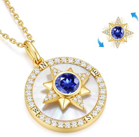 Iefil Compass Necklace for Women, Birthstone Necklace, 925 Sterling Silver - Image 2