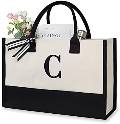 TOPDesign Personalized Initial Canvas Beach Bag, Monogrammed Gift Tote Bag for Women by TOPDesign