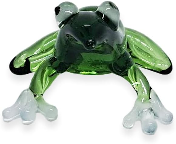 WitnyStore 1" Green Frog White Feet Artistic Blown Glass Figurine Premium Hand-Blown Statue Tabletop Decoration Unique Collectible for Adult Collectors Handcrafted Elegant Home Room Decor
